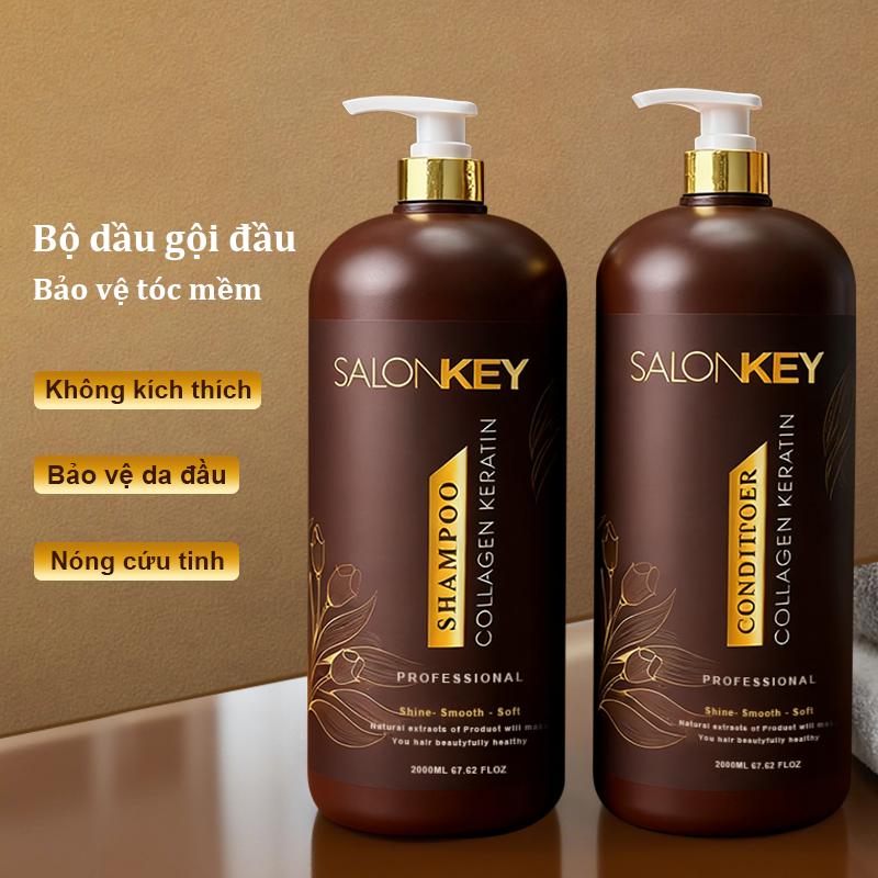  Dầu gội và dầu xả Salonkey dung tích 2000ml Sửa chữa và phục hồi cho da đầu nhờn và tóc hư tổn không xoăn thích hợp cho tiệm cắt tóc và kích thước gia đình 