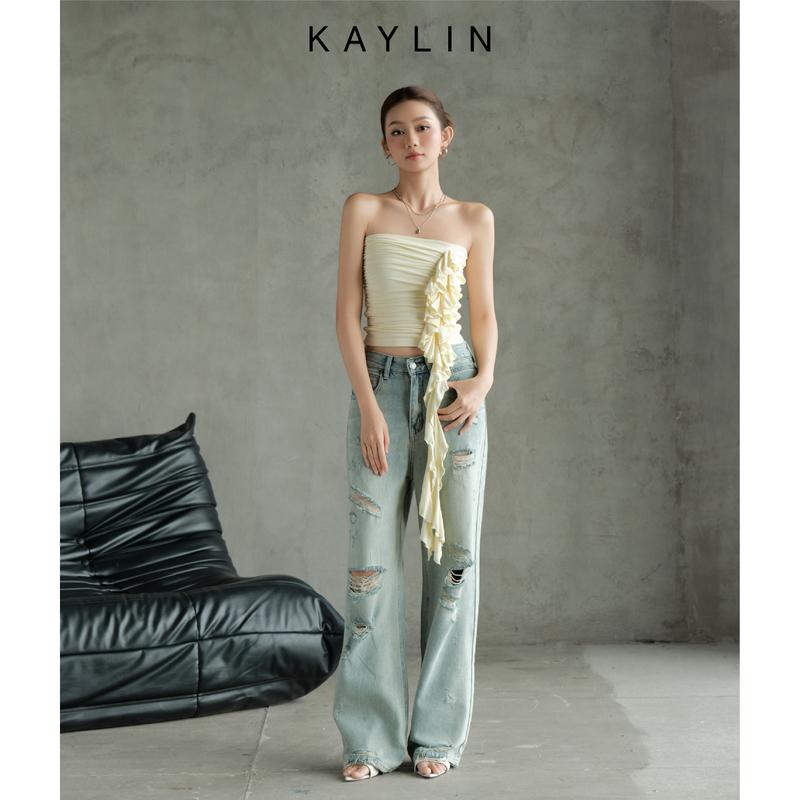 Quần Jean KAYLIN form suông rách gối chất vải denim dầy dặn phong cách đường phố cá tính - N2226 Nữ Women Pants Baggy