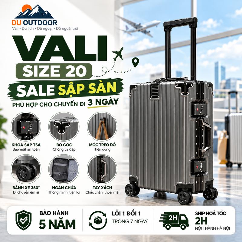 [Size 20 xách tay] VALI KHUNG NHÔM KHOÁ SẬP SIZE 20 XÁCH TAY, VALI KHUNG NHÔM KHOÁ BẢO MẬT TSA VALI KHUNG NHÔM RẺ ĐẸP