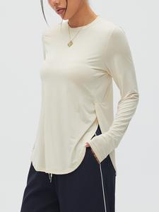 Camiseta de yoga de manga larga para mujer, transpirable de secado rápido con sensación fresca y diseño con abertura lateral, ideal para entrenamientos de fitness y gimnasio