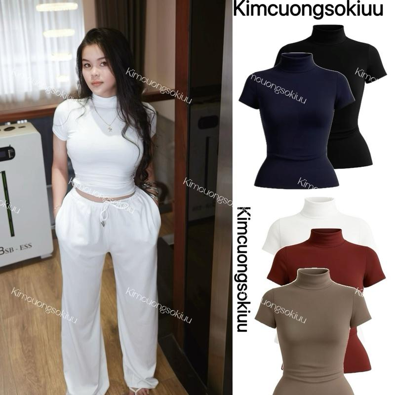 Kimcuongsokiuu Áo cổ lọ thắt eo ôm body phong cách đơn giản và thời trang
