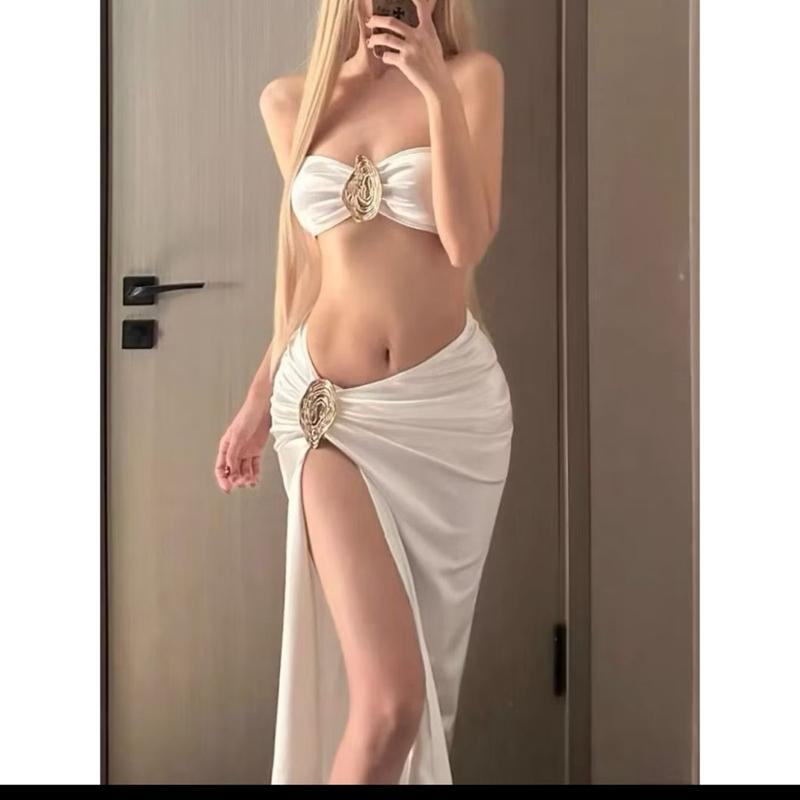  Bikini Cherry set 3 món dài phối khoanh SÒ xẻ tà sang chảnh  Quyến rũ mã L033 