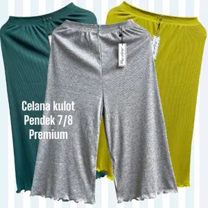 Celana Pendek 7/8 Jumbo Premium Wanita Kulot 7/8 Buat Santai Rib Knit Pinggang Full Karet Melar Nyaman Bahan Rib Premium Ukuran All Size Cocok Untuk Sehari-hari Di Rumah