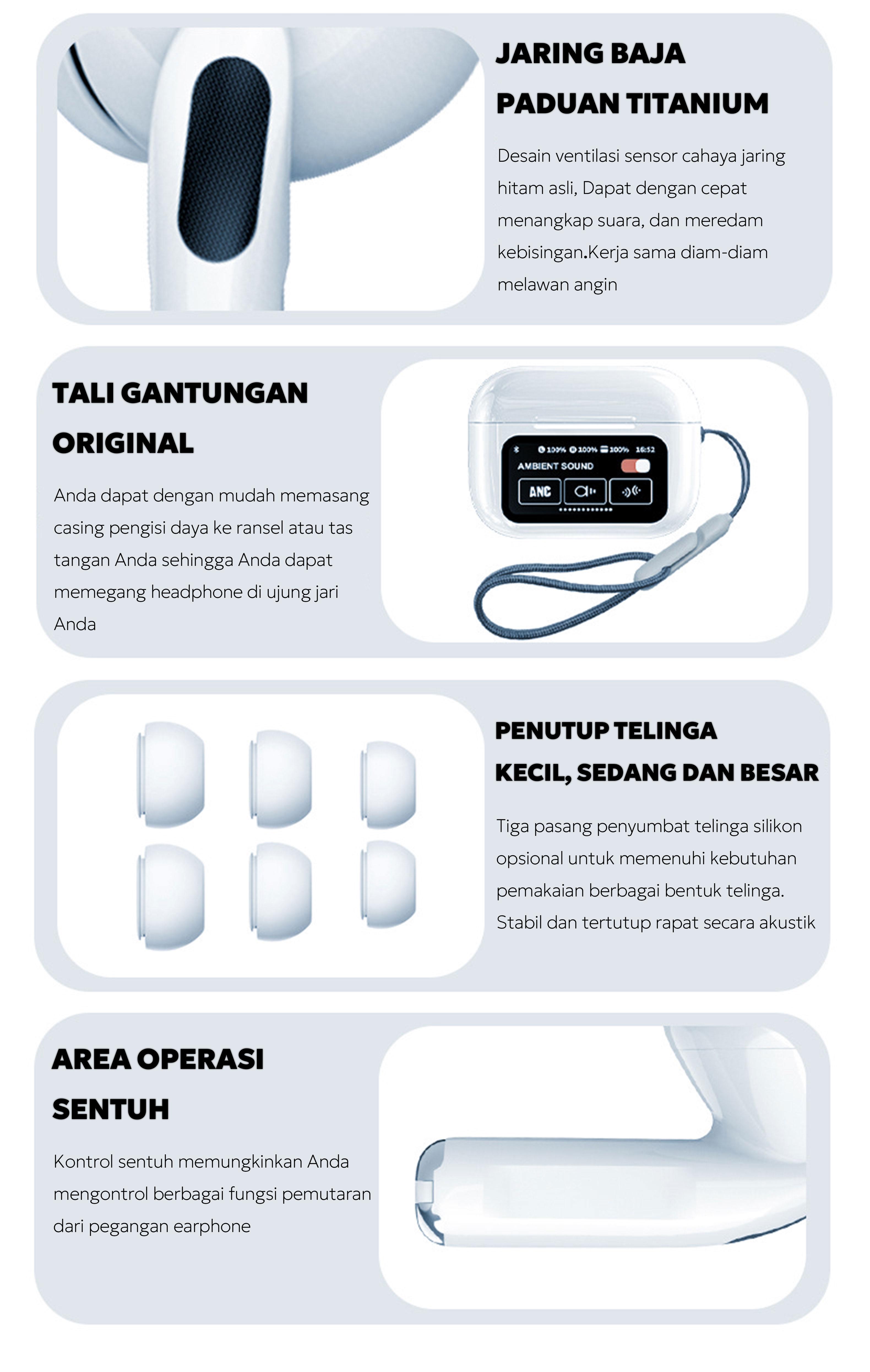 [3 GRATIS] A9 PRO Earbuds Pintar Dengan Layar Resolusi Tinggi, Atur Wallpaper Layar Kunci, Fungsi ANC/ENC, Tahan Air IPX5, Cari Earphone, Kontrol Musik Dan Tampilkan Lirik Untuk iPhone/Android