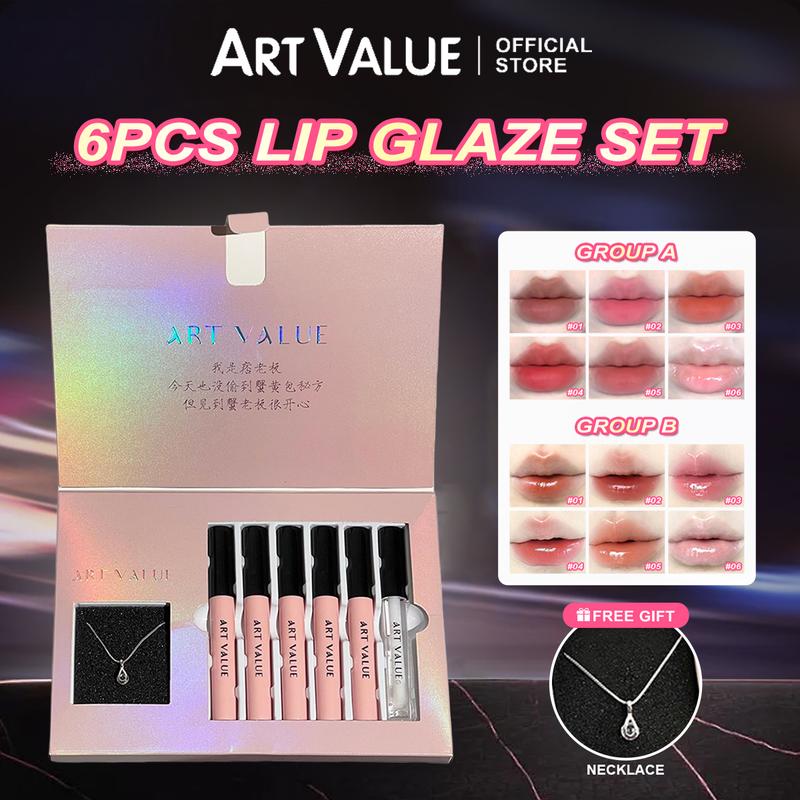 Hộp Quà Tặng Son Bóng, 6 Chiếc, 5 Chiếc Son Môi 1 Chiếc Dầu Dưỡng Môi Và 1 Chiếc Vòng Cổ Lì Mềm Mại, Không Thấm Nước, Lâu Trôi, Không dính cốc, Bùn Môi, Dưỡng Ẩm, Căng Mọng, Thạch Pha Lê, Dầu Dưỡng Môi, Mỹ Phẩm, Thư Tình Yêu