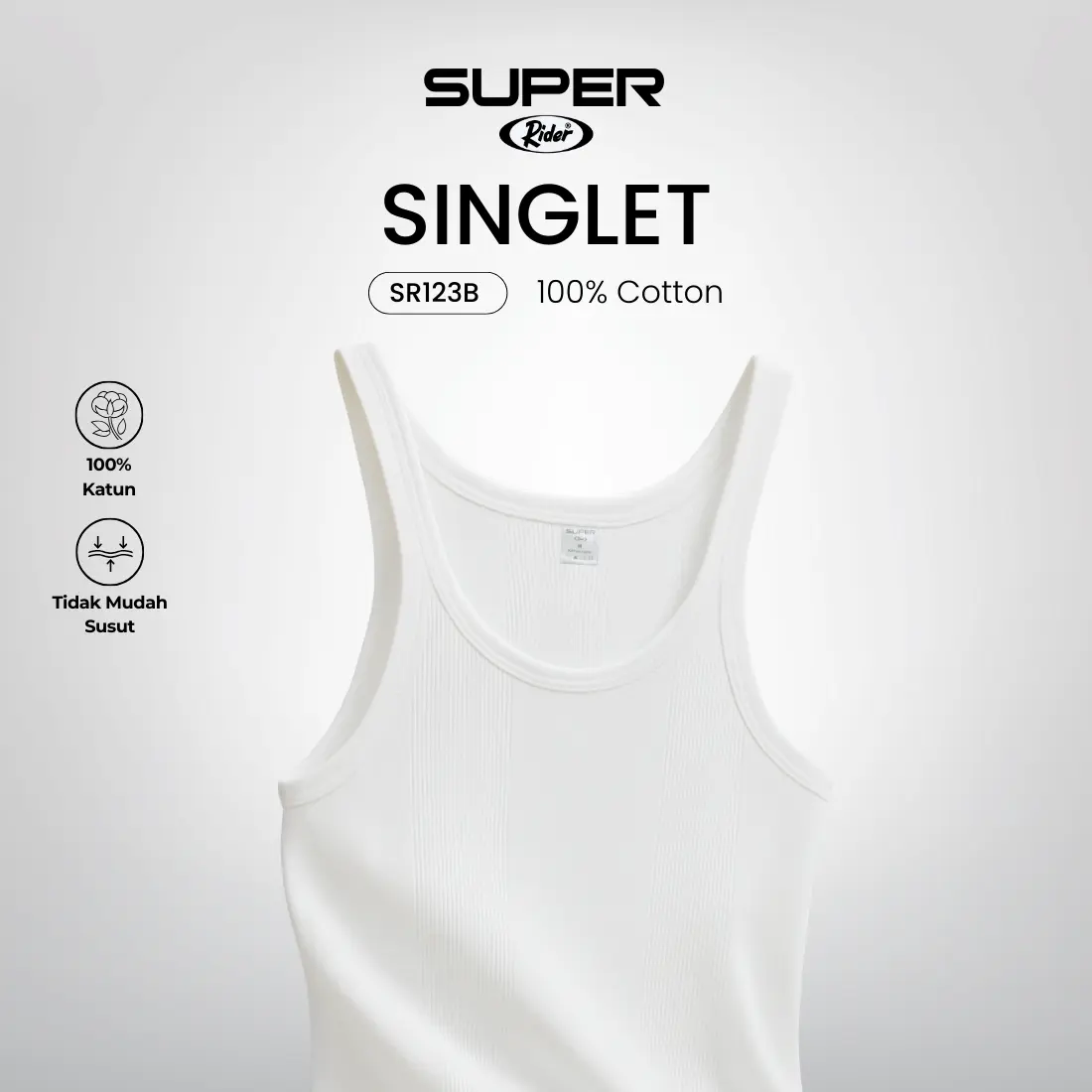 Super Rider - Singlet Pria SR123B Warna Putih isi 1 Pcs