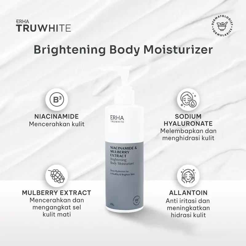 ERHA Truwhite Niacinamide & Mulberry Extract Brightening Body Moisturizer 250g - Lotion Pencerah & Pelembap Tubuh 3