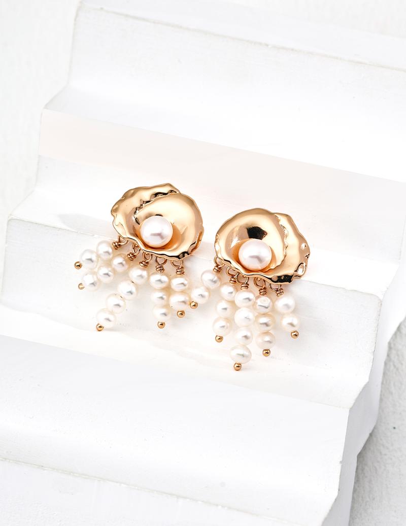 Product Introduction of 925Pearl Tassel Earrings, Metallic - textured Flower - shaped, for Daily Wear/Parties, Fashion Earrings, Unique Design for Elegance dsmp  earrings dsmp  earrings 13