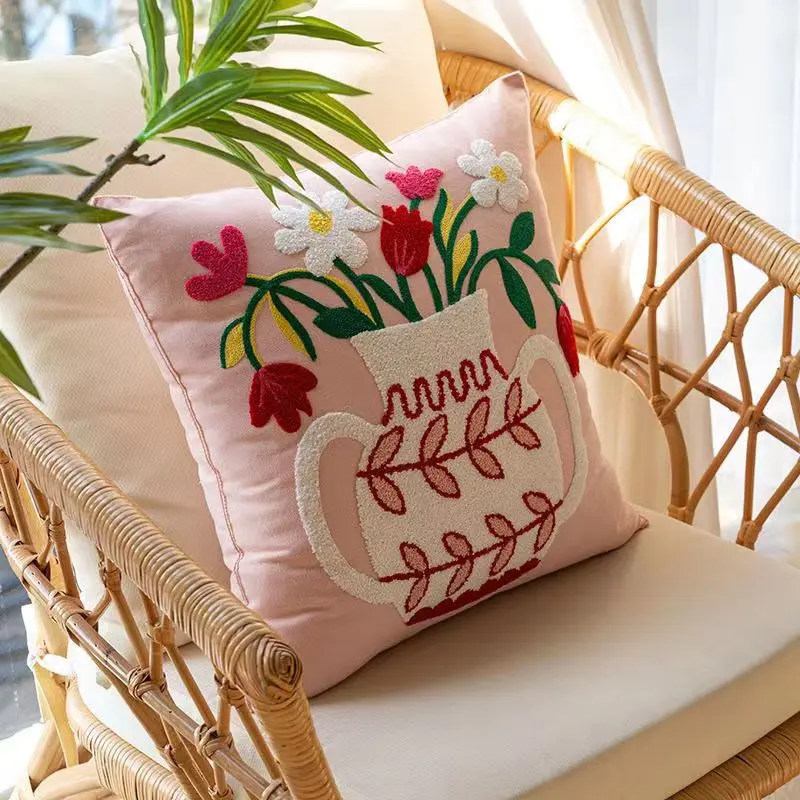 Embroidered flowerThrow Pillow Covers fancywork Cushion Case Decorate Sofa Home Party Soft Square Pillowcase