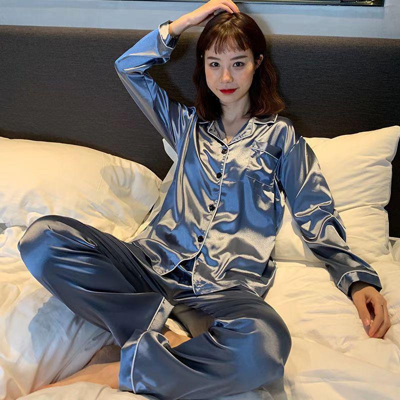 Product Introduction of Bộ Đồ Ngủ Satin Mượt Mà, Dành Cho Nữ, Bộ 2 Chiếc, Áo Sơ Mi Dài Tay, Có Cỡ M-5XL, Mềm Mại, Đồ Mặc Ở Nhà PJ, Đồ Ngủ 2