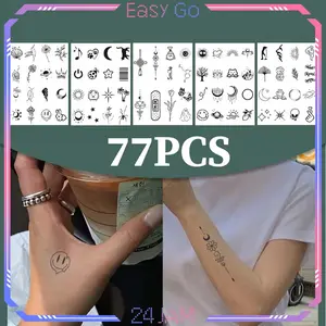 77pcs/Set Sticker Tato Semi Permanen Tato Stiker Tato Tahan Air Tato Mini Tattoo Sticker