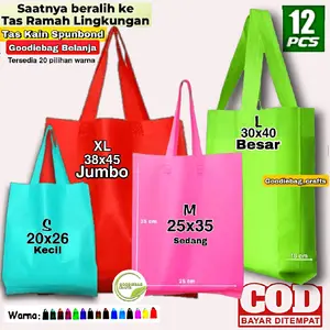 12 Pcs Lusinan Tas Kain SpunBond Goodiebag 20x26x8 , 25x35x10 , 30x40x10 , 38x45x12 cm Besar Sedang Kantong Belanja Pengganti  Plastik