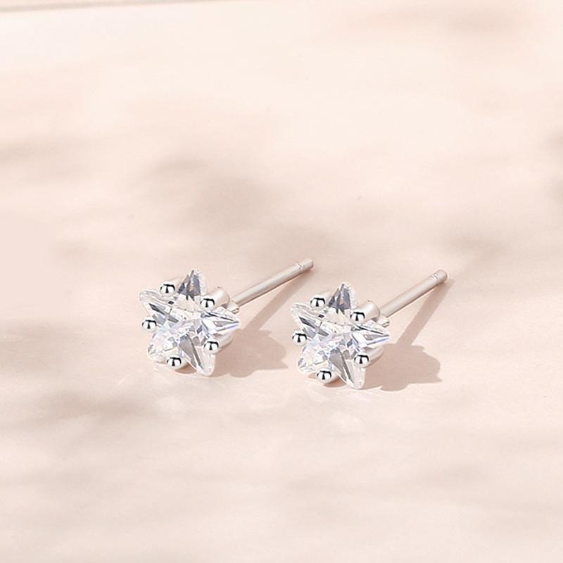 Sterling Silver 925 Earrings Star Shape Stone Đối với phụ nữ đeo hàng ngày Không phai 2