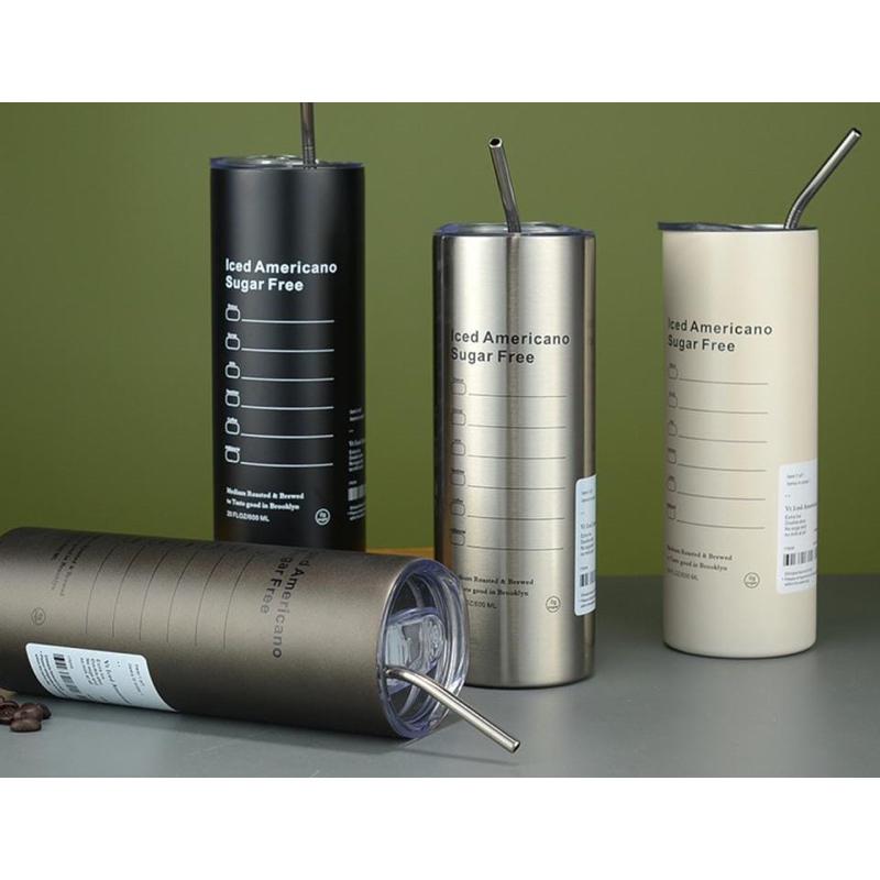 Mug Americano 600ml SLIM Tumbler Ice Americano Sugar Free 600 ML | Termos Tumbler Stainless Steel Cangkir Botol Stenlis Kopi Cup 1182 5