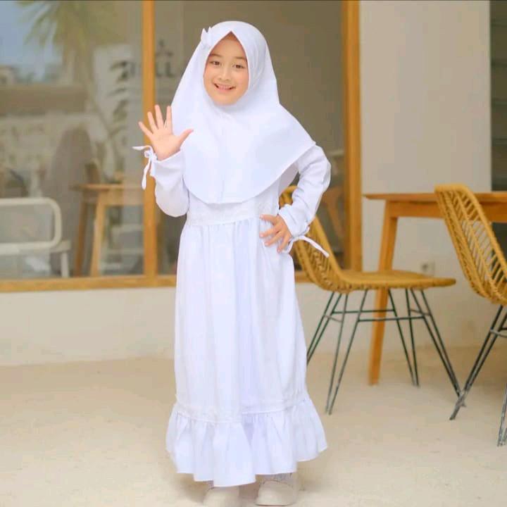 gamis anak perempuan manasik anak muslim perempuan 3-10th Baju Syari Katun Lembut Nyaman Dress Kerudung 1