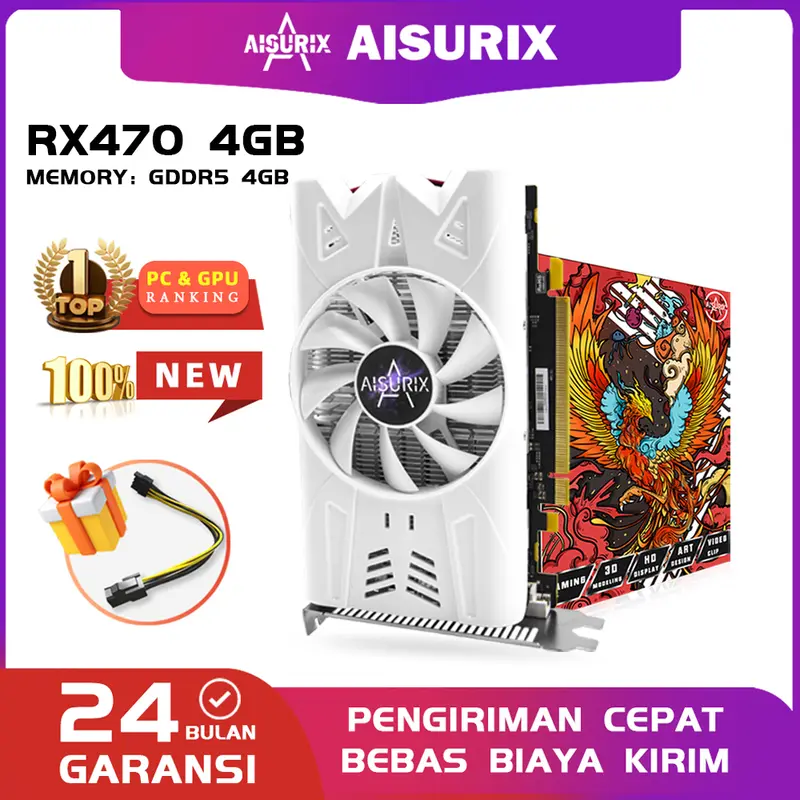 AISURIX VGA Card RX 470 4GB DDR5 1792SP 256BIT HDMI RX470 Video Card 0
