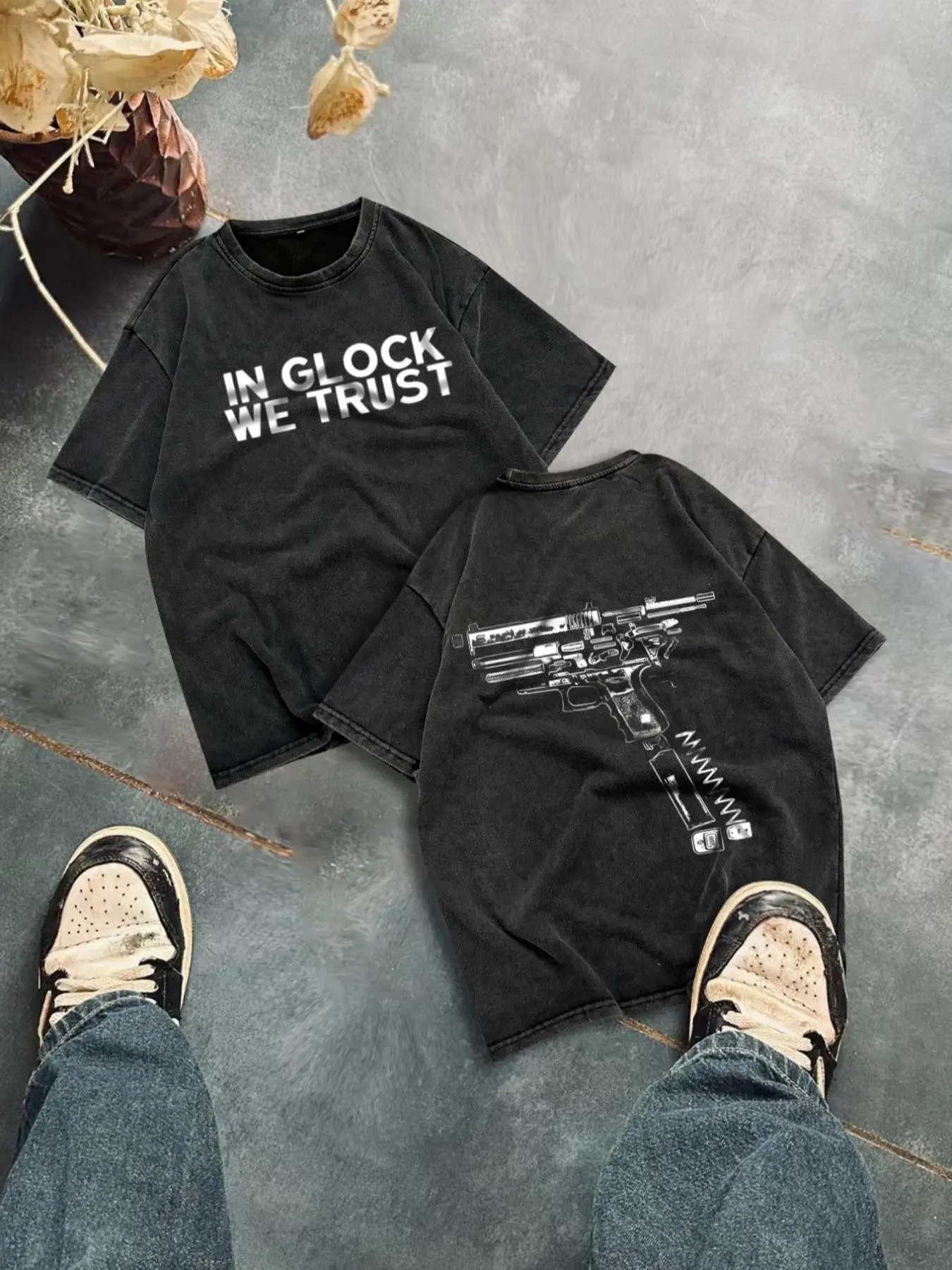 Men's "WE TRUST" Print Short Sleeve T-Shirt, Loose Casual Crew Neck Tee for Summer, Men's Top for Daily Wear, Tropical, Cotton