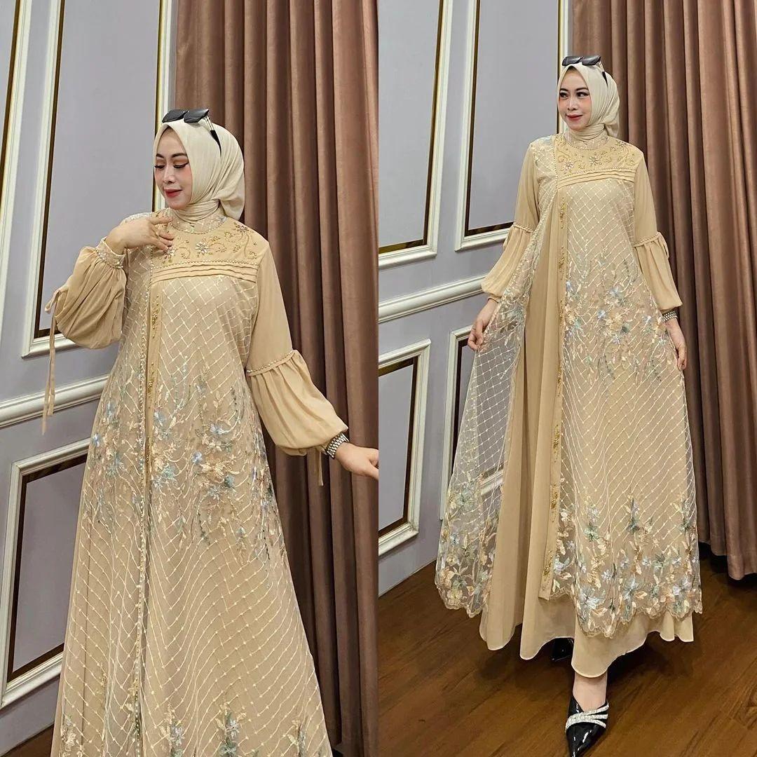 Gamis Ciara Maxi Bahan Ceruty Babydoll Premium Full Furing Motif Brukat Hiasan Mutiara Swaroski Termewah Terbaru 2026 Lebaran Gamis Brokat Kondangan Elegan Wanita Dewasa Dress Pesta Panjang Remaja Viral Muslim Ceruti