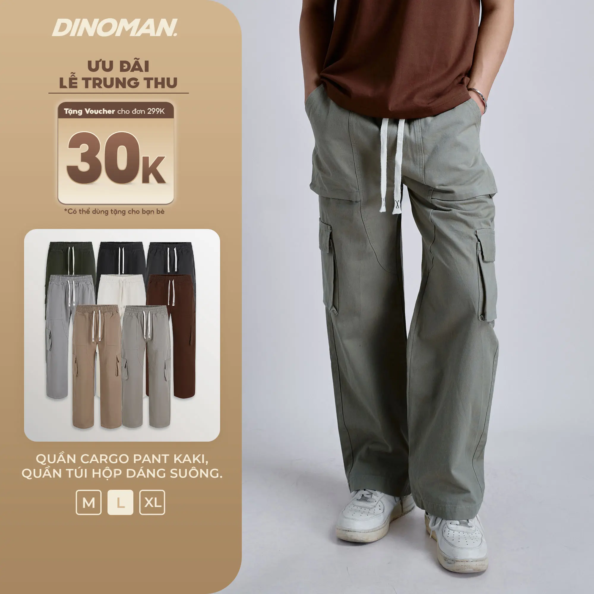 [Thu Đông 2026] Quần Cargo Pant Túi Hộp DINOMAN Chất Liệu Kaki 300GSM Dày Dặn Form Suông Rộng Nam Nữ Trẻ Trung Dễ Phối Đồ - QTH01