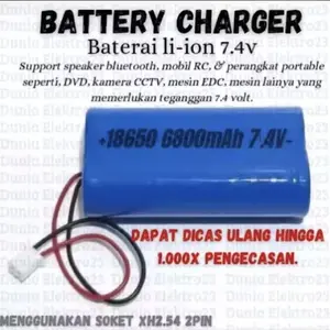 Battery Batre Baterai Li-ion (Lithium-ion) 2x 18650 6800mAh 7.4V Soket JST XH2.54 2pin bisa untuk Speaker bluetooth, Mobil RC, perangkat portable Dvd, CCTV, dll - Bergaransi