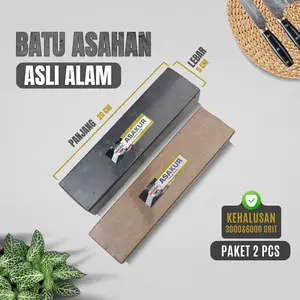 ASAKUR Batu Asahan Asli Alam Paket 2 Asahan - Pengasah Pisau & Benda Tajam - 20 X 5 X 3 CM - Garansi Tajam