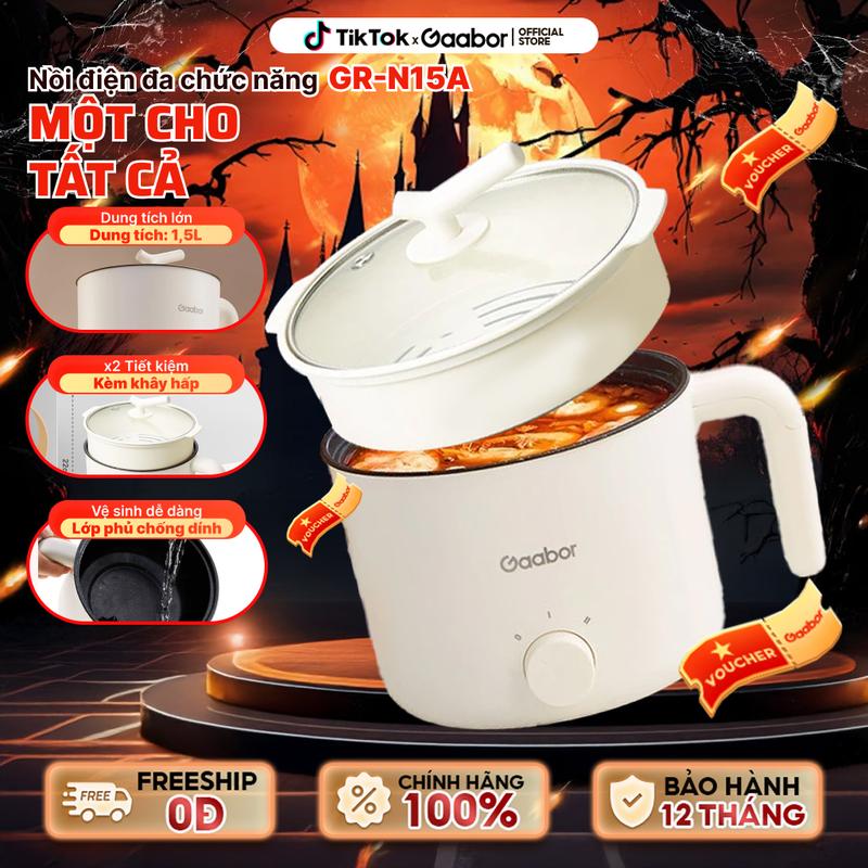GAABOR x Hồ Bích Trâm | Nồi điện đa năng Gaabor GR-N15A Dung tích lớn 1.5 lít Lòng nồi 1.3 lít chống dính Teflon công suất 600w, 2 mức nhiệt Thép không gỉ Nồi Lẩu Điện Nồi Lẩu Nấu Ăn nồi  tự sôi