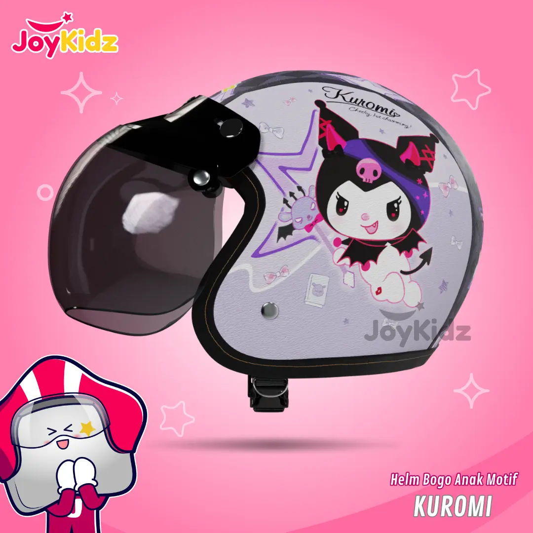 Helm Anak Perempuan 2 sampai 7 Tahun Bogo Retro Junior Motif Kuromi Kaca Cembung