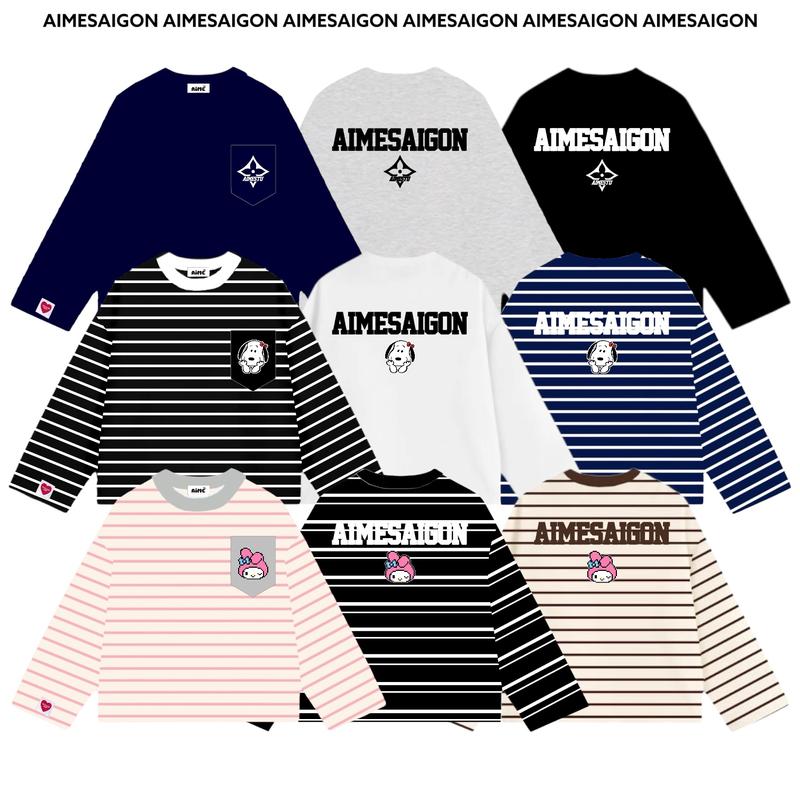 MỞ BÁN Aimesaigon Áo Thun Tay Dài Phối Túi Borip Sọc Ngang x Cotton 250gsm Long Sleeve Boxy AIMÉ Form Rộng Cổ Tròn Unisex Nam Nữ Basic Dễ Phối Đồ Casual Áo Thu Đông