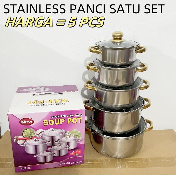 CUCI GUDANGGG !!! Panci 1 set isi 5 merk DNN SUP POT Stainless steel PANCI kukusan tutup glass 1
