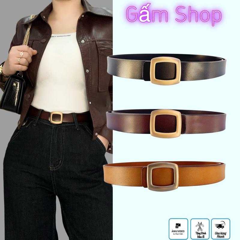 Thắt Lưng Nữ Da Miếng Mặt Ovan Vuông 3 Màu Bản Đai 3cm
