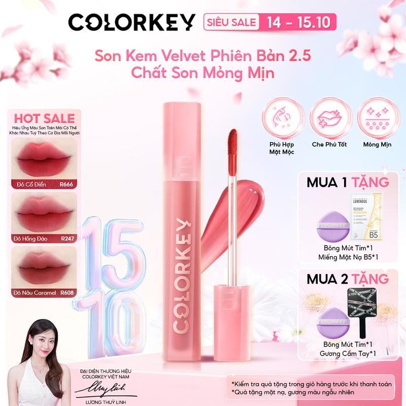 [PHIÊN BẢN MỚI] Son Kem Velvet COLORKEY Phiên Bản 2.5 Chất Son Mỏng Mịn, Bền Màu Mềm Mượt Trên Môi 2.5g