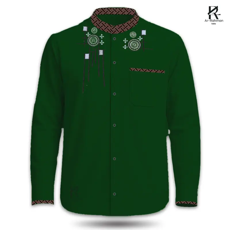 BAJU KEMEJA KOKO PRIA LENGAN PANJANG KOMBINASI BORDIR SIZE M L XL TERBARU 2