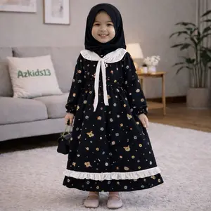 Azkids13 Gamis Anak Perempuan Ariella 2-10 Tahun dengan Renda Putih dan Motif Fashion