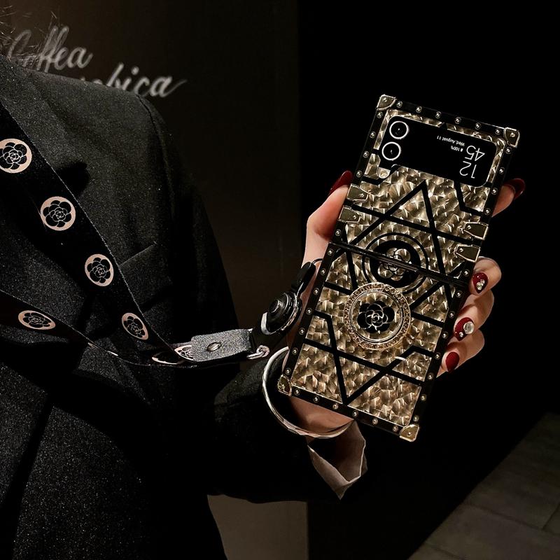 Ốp Điện Thoại cho Samsung Galaxy Z Flip 3 Flip 4 FLIP5 flip3 flip4, vỏ sang trọng, thời trang, hình vuông, hợp thời trang, thương hiệu, nắp di động Silicon Chống Sốc Phụ Kiện