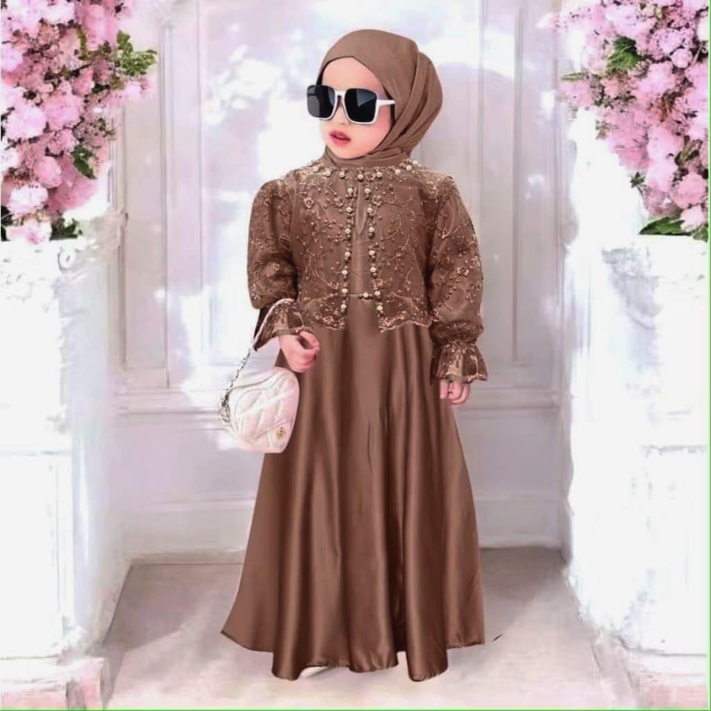 Azumi Dress Gamis Anak Perempuan 2 Sampai 7 Tahun Bahan SILK Mix Brukat Gamis Brukat Anak Terbaru Lebaran  Baju Muslim Cewek