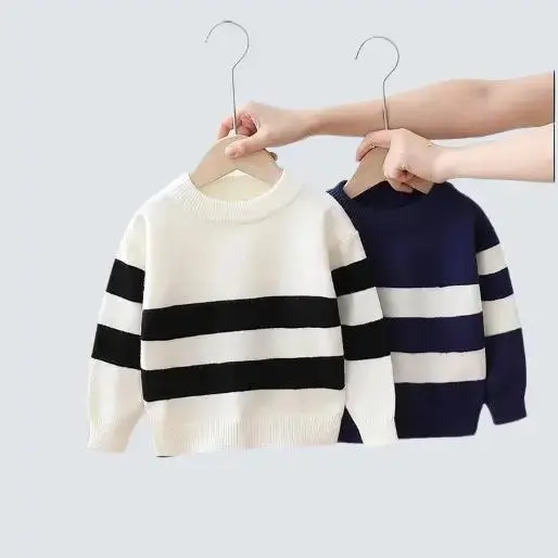 Autumn Winter Boys Sweaters Baby Cotton Pullover High-Quality Kids Knitwear Casual Stripes Baju Rajut Fashion Anak