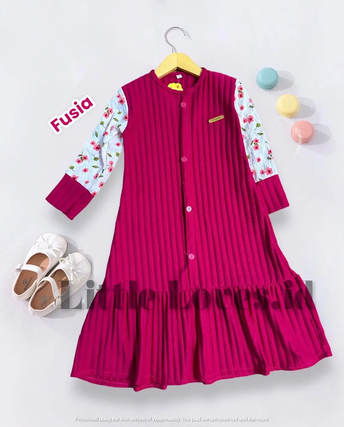 Gamis Lebaran anak perempuan bahan knit lengan motif bunga model duyung usia 1 sampai 12 tahun Cantik Muslim Nyaman Gaun