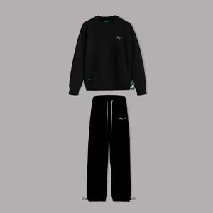 One Set Casual Pria Wanita Crewneck + Sweatpants Bahan Fleece Setelan Celana Baggy Pants Pria Wanita