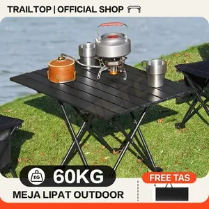 TrailTop Meja Lipat Outdoor Baja Karbon Meja Camping Lipat Kursi Lipat Dan Meja Beban Hingga 60kg