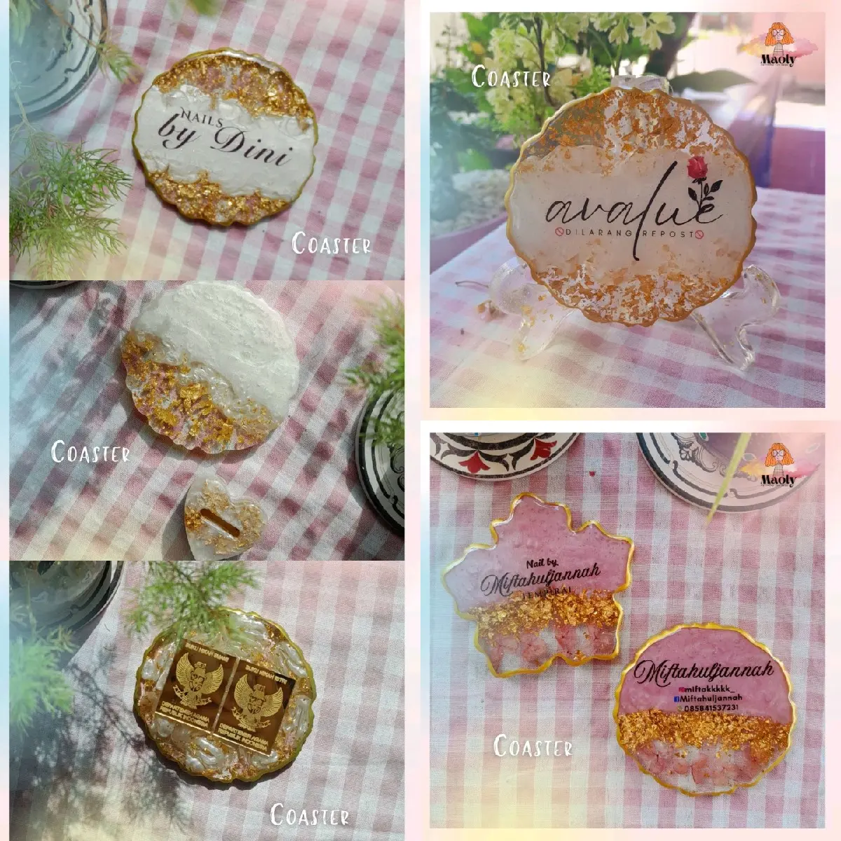 9cm TATAKAN KUKU Coaster Round Aestethic Tatakan Bulat Set Tutup Gelas Resin Custom Display Properti Foto Sovenir Kado Hadiah Art Hampers Mini