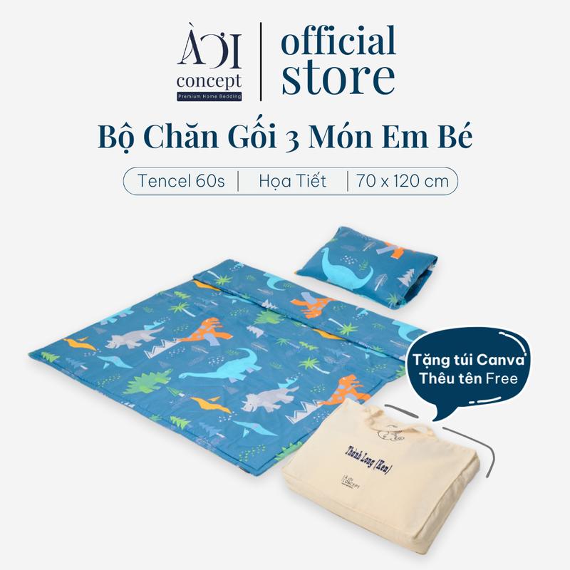 Bộ chăn gối cho bé đi học À Ơi Concept cao cấp, set mền mẫu giáo, tiểu học chất liệu Cotton và lụa Tencel