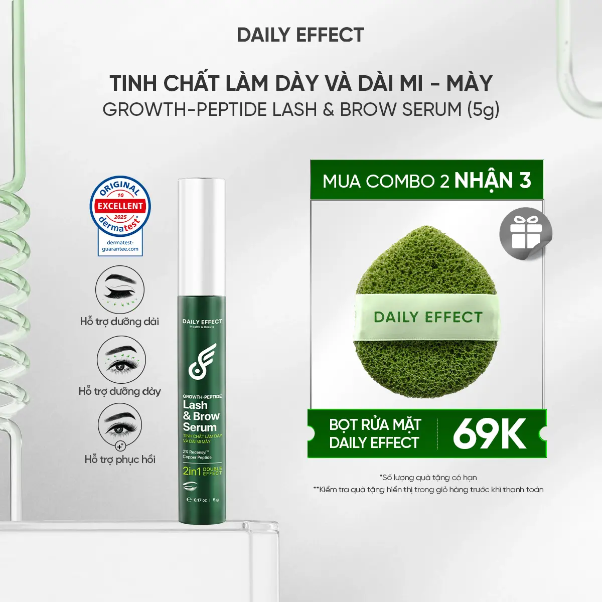 [Tinh Chất Làm Dày Và Dài Mi - Mày] DAILY EFFECT Growth Peptide Lash & Brow Serum (5g) - Kích hoạt sức mạnh sinh học từng nang lông