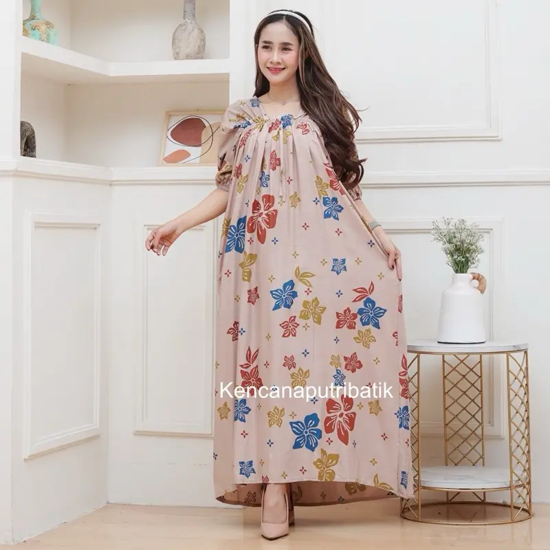 paket 3pcs daster fuji jumbo motif bunga sepatu ld 120 pb 125 lengan balon Dress Wanita Panjang [mecca dress] 2