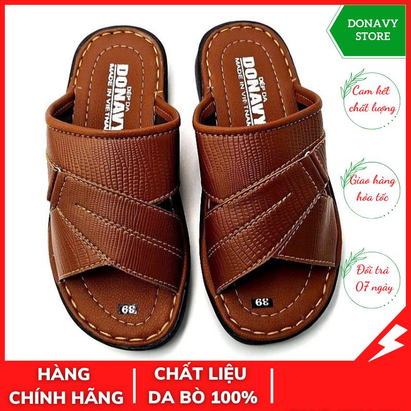 XẢ XẢ XẢ Dép da nam quai ngang da DONAVY cao cấp quai may viền chắc chắn D.ÔG