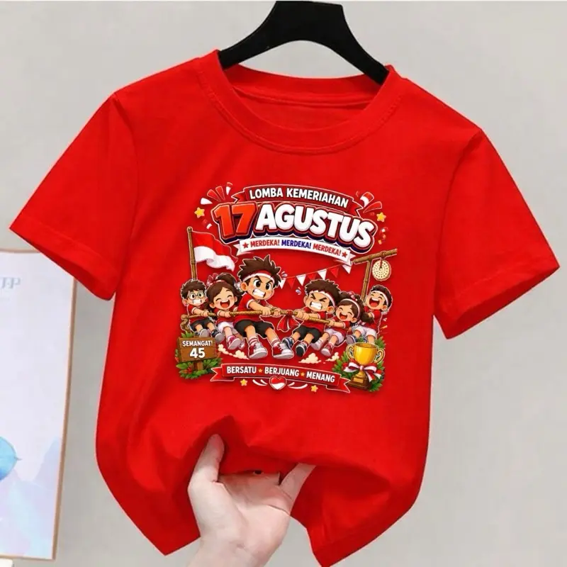 Kaos Anak Anak 17 Agustus Semangat 45 Umur 2-16 Tahun Fashion Bahan Cotton PE Lembut Nyaman untuk Sehari-hari - Tempat