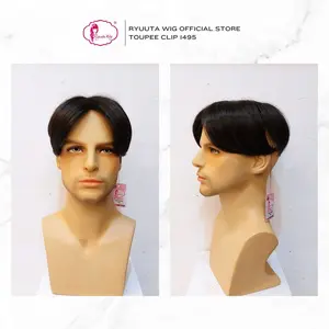 Ryuuta Wig Toupee Clip Poni Penutup Botak Pendek 011495
