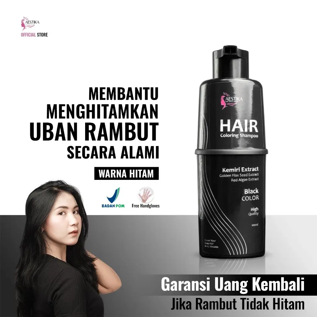 Aestika Shampo Penghitam Rambut Beruban - Hair Coloring BLACK pewarna rambut tahan lama original