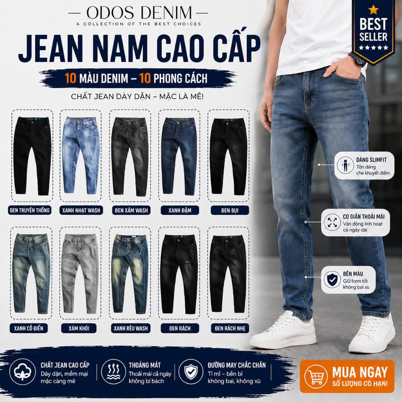 Quần Jean Nam Cao Cấp - Denim Cotton Co Giãn - Form Slim Fit Tôn Dáng - Đen,…