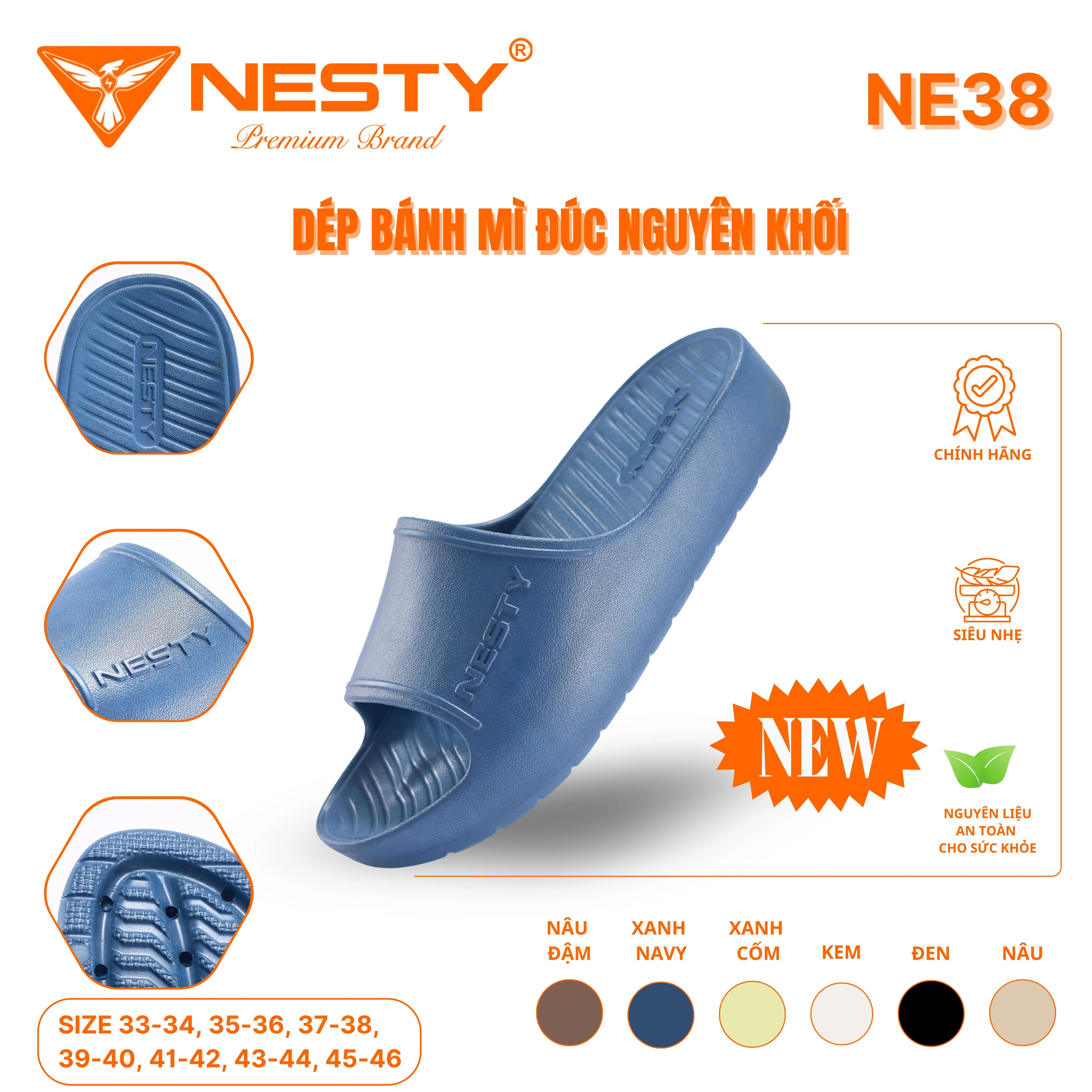 [NE38] DÉP BÁNH MÌ ĐÚC NGUYÊN KHỐI EVA NHÃN HIỆU NESTY (KO3)