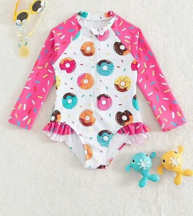 Bikini bé gái 10 -30kg in hình bánh vòng màu hồng xinh xắn cho bé đi biển, đồ bơi bé gái, thời trang đi biển 0